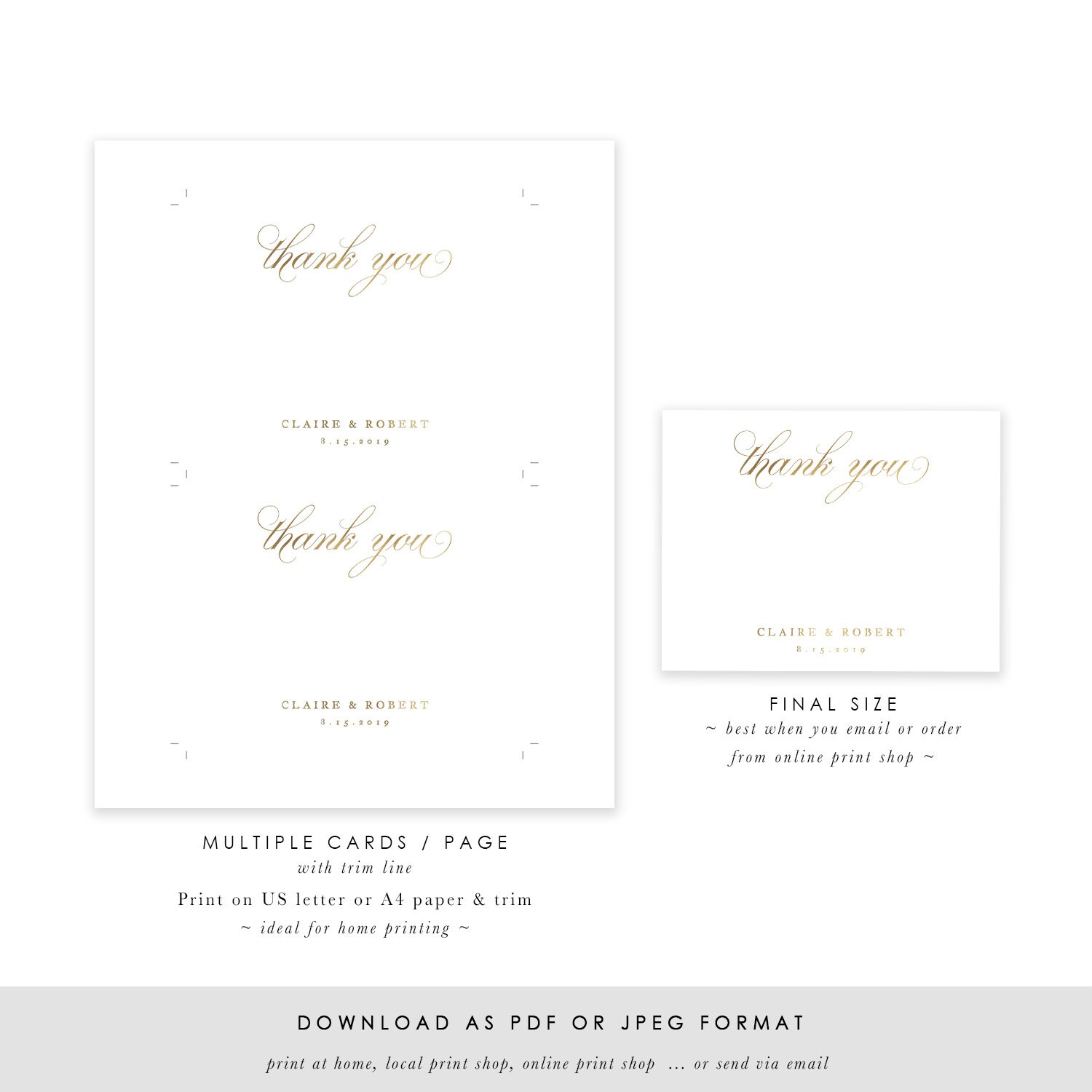 Gold Printable Thank You Card Template Personalized Thank You | Etsy