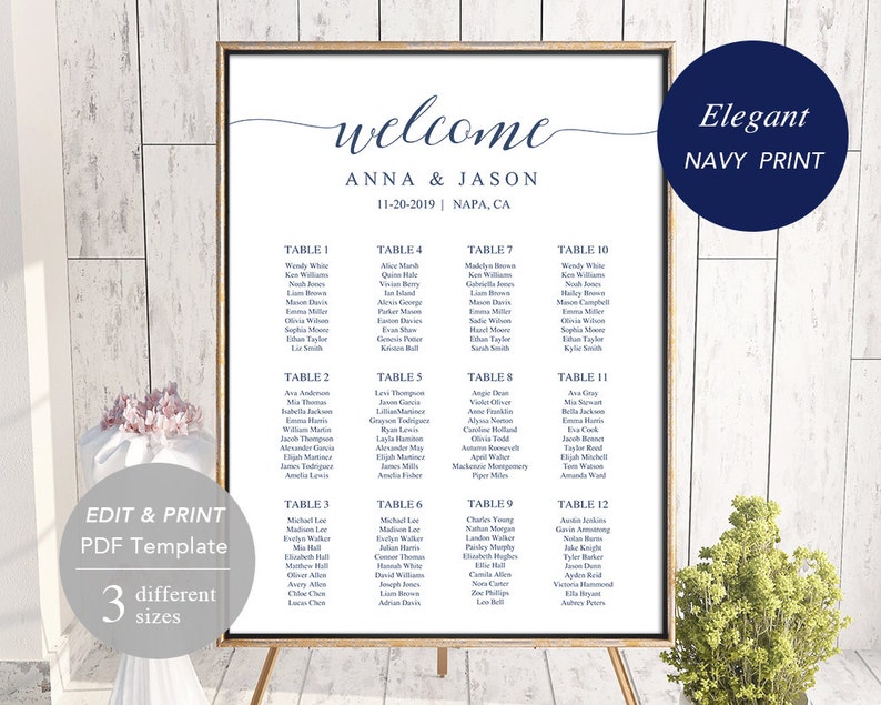 Wedding Seating Chart Template, Seating Chart Printable, Seating Board, Printable File, Templett, DIY, Instant Download, Navy Blue image 5