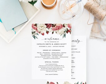 Wedding Program Template, Printable Wedding Program, Ceremony Printable Template, Rustic Flower, TEMPLETT, PDF, Jpeg Download #SPP002pr57