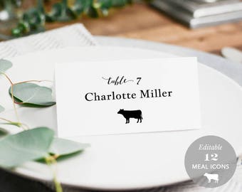 Wedding Place Card Printable, Place Card Template, Meal Choice Selection, Table Number Name Card, Seating Escort Card, TEMPLETT #SPP051pc