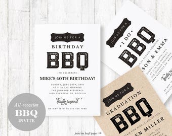 Printable Barbeque Party Invitation Template, Birthday, Baby Shower, Couples Shower, Party Invite, TEMPLETT, PDF, Jpeg #SPP332bq