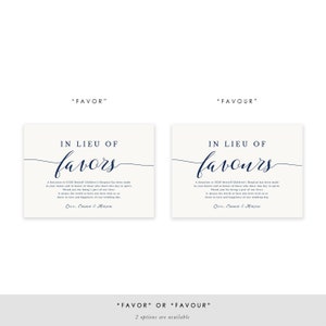Navy In Lieu of Favors Sign, Favour Sign, Wedding Donation Card Template, Printable Wedding Sign, Modern Blue Wedding, TEMPLETT SPP008ilf image 5