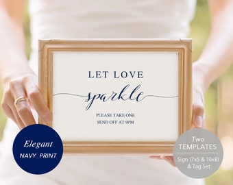 Navy Sparkler Send Off Sign, Sparkler Sign, Let Love Shine Sign, Sparkler Send Off, Wedding Sparkler Tags, TEMPLETT PDF Jpeg #SPP008sso