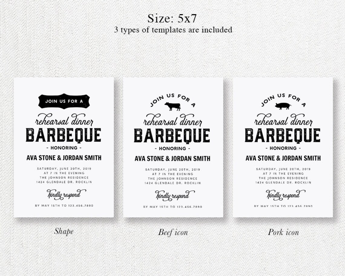 Printable Barbeque Rehearsal Dinner Invitation Template BBQ Etsy