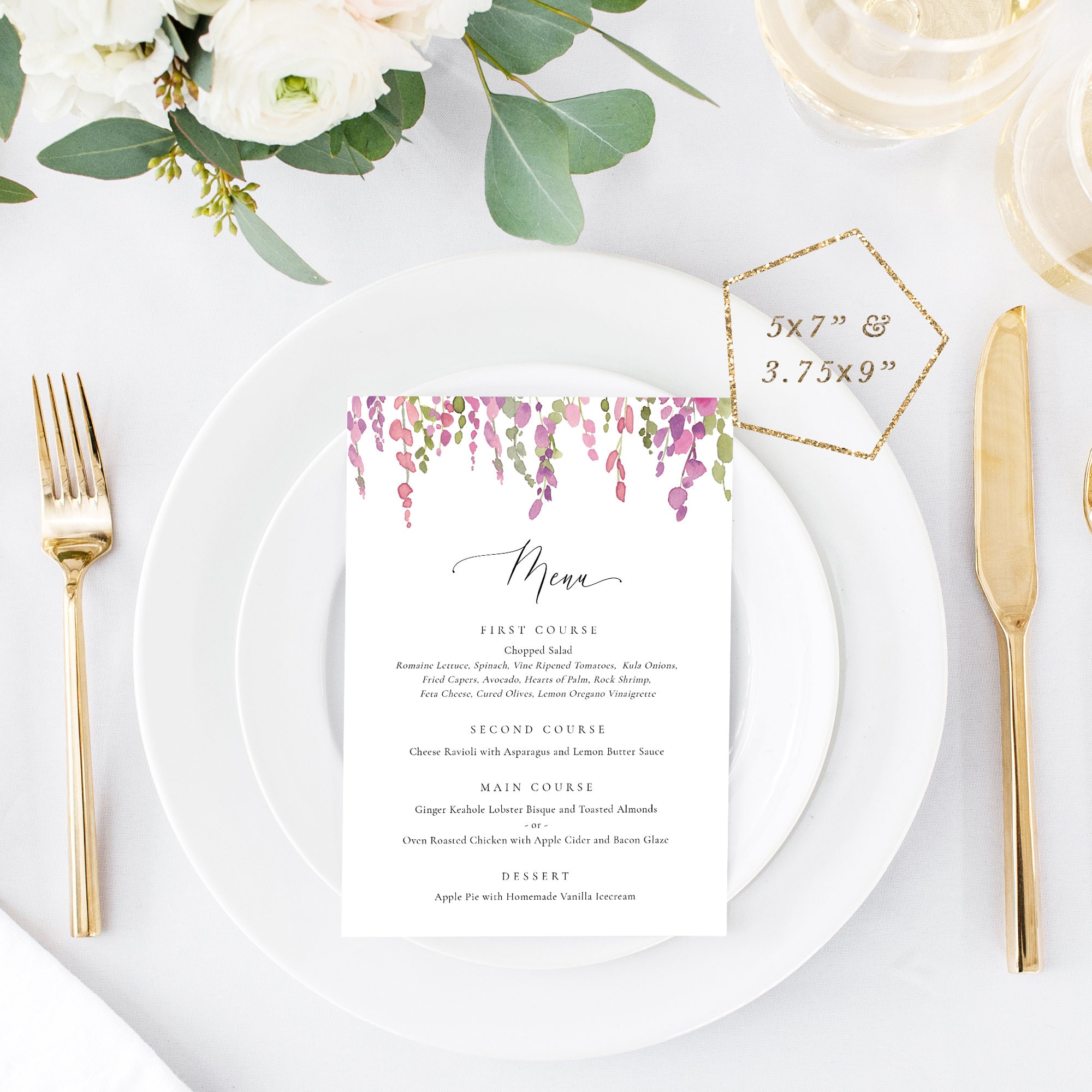 Purple Vine Dinner Menu Printable Wedding Menu Template Etsy