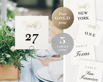 Faux Gold Printable Table Numbers, Wedding Table Number Printable, Elegant Wedding, TEMPLETT, PDF Jpeg Download, Calligraphy #SPP018iitn