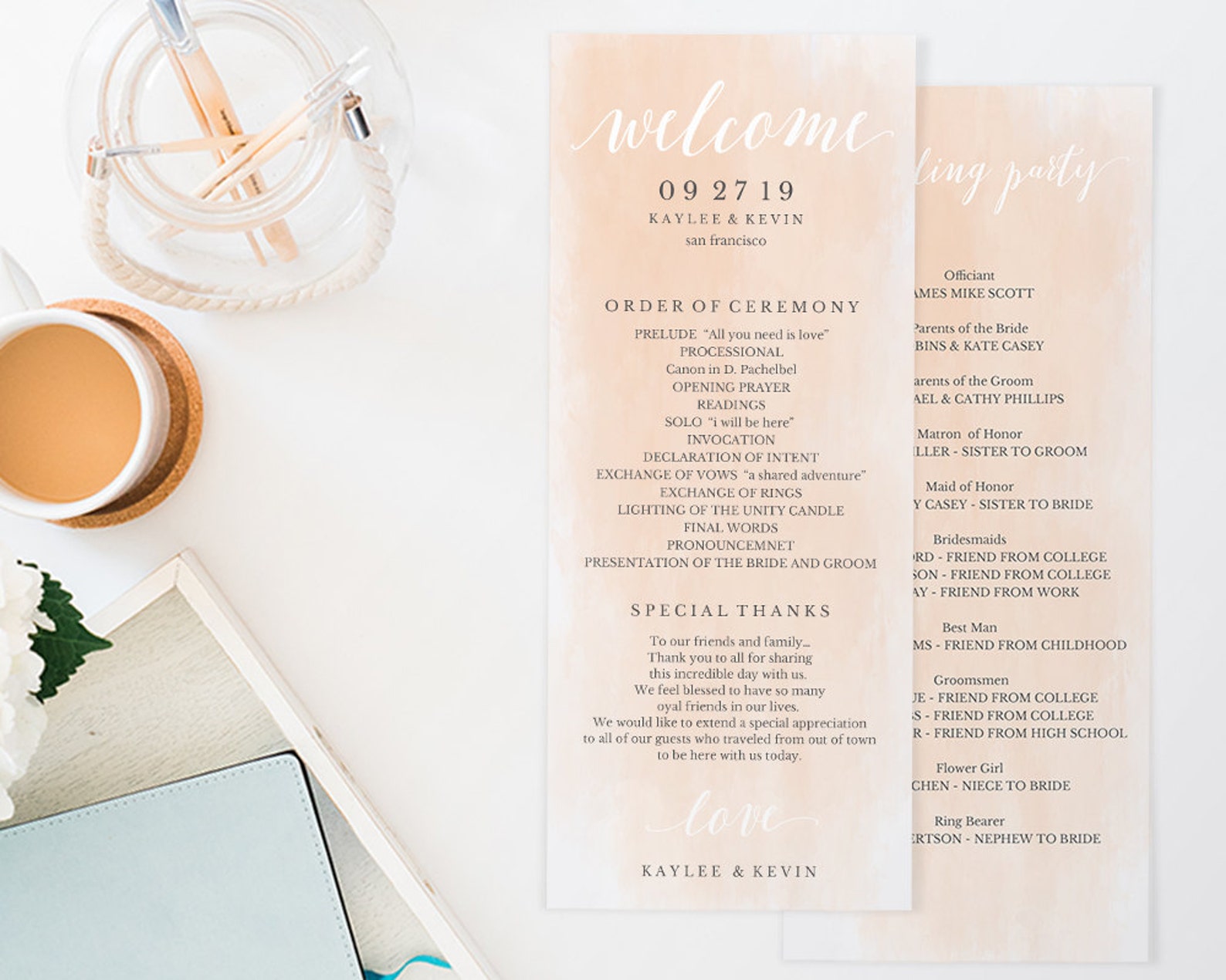 Blush Wedding Program Template Printable Wedding Program Etsy