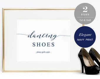 Dancing Shoes Sign, Dancing Feet Sign, Wedding Dancing Shoes Sign, Grab A Pair, Wedding Sign, Navy, Editable PDF Instant Download #SPP008dss