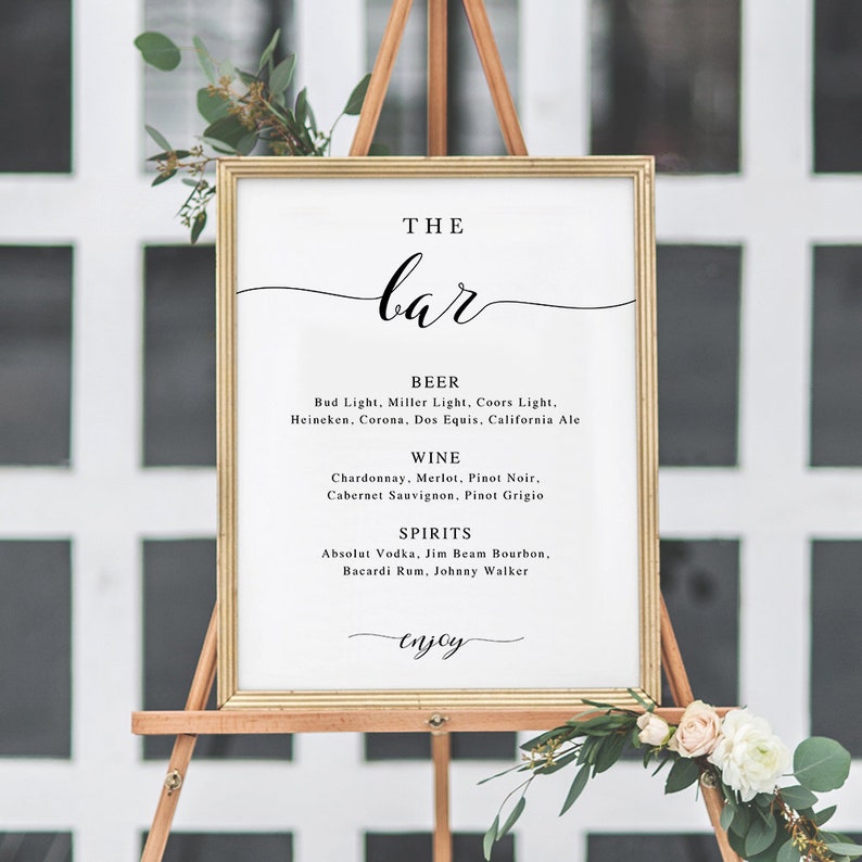 The Bar Sign, Bar Menu Sign, Wedding Bar Sign, Wedding Sign, Wedding Bar Menu Printable, Drink Menu, TEMPLETT, calligraphy SPP007bm image 5