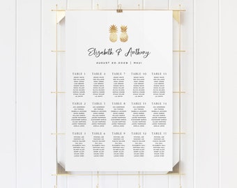 Gold Pineapple Wedding Seating Chart Template, Seating Chart Printable, Seating Board, Printable File, Templett, DIY, Aloha #SPP089se