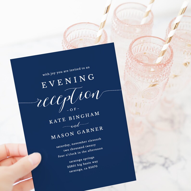 Printable Navy Reception Invitation Template, Evening Reception Invite, DIY Formal Wedding Reception Card, TEMPLETT, Modern SPP008iiri image 2