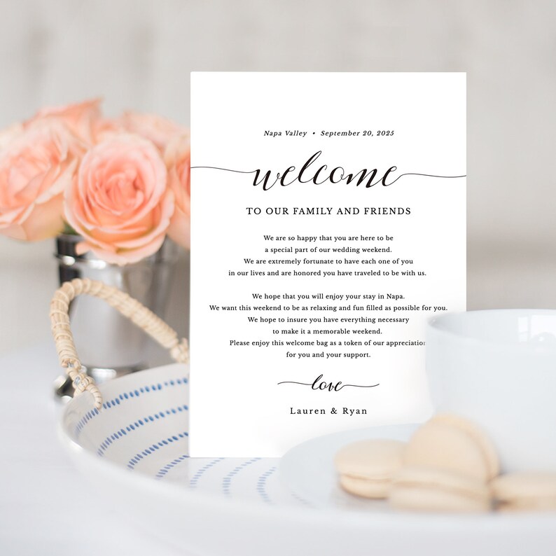 Wedding Itinerary Card, Welcome Note, Printable Wedding Itinerary, Agenda, Schedule, Welcome Bag Letter, Timeline Icon, Templett SPP007we image 2