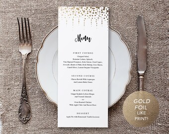 Wedding Menu Template, Printable Menu, Wedding Dinner Menu, DIY Menu Card, Faux Gold Foil Modern Cascade TEMPLETT PDF Jpeg Download #SPP20mn