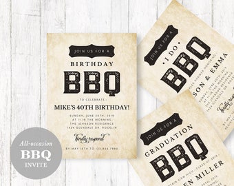 Printable Barbeque Party Invitation Template, Birthday, Baby Shower, Couples Shower, Party Invite, TEMPLETT, PDF, Jpeg #SPP334bq