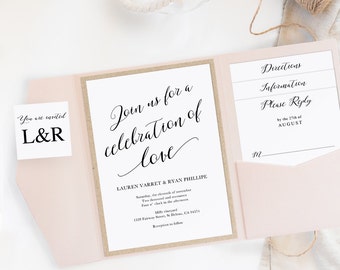 Pocket Wedding Invitation Set, Printable Wedding Invitation Template, DIY Wedding Cards, Instant Download, Calligraphy, #SPP007wip