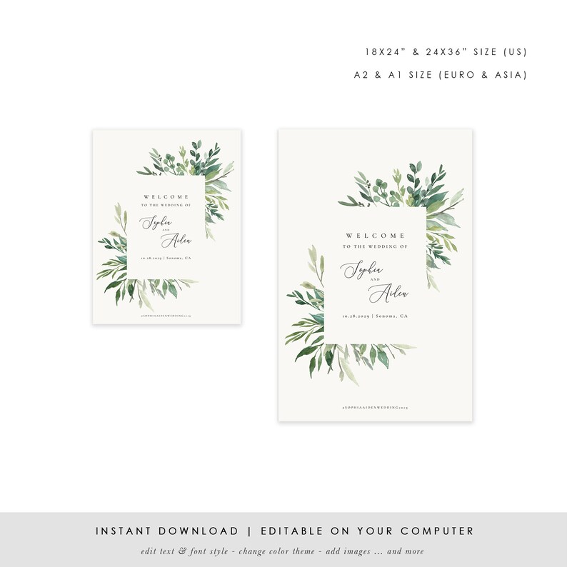 Greenery Welcome Sign Template Printable Wedding Welcome - Etsy