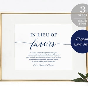 Navy In Lieu of Favors Sign, Favour Sign, Wedding Donation Card Template, Printable Wedding Sign, Modern Blue Wedding, TEMPLETT SPP008ilf image 1