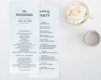 Wedding Program Template, Printable Wedding Program, Ceremony Printable, French Blue Watercolor, TEMPLETT, PDF, Jpeg Download #SPP043bpr