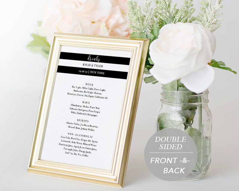 Drink Menu Template Printable Wedding Drink Menu Alcohol - Etsy