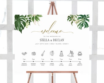 Tropical Wedding Icon Timeline Sign Template, Wedding Program Sign Printable, Wedding Welcome Poster TEMPLETT PDF Jpeg Download #SPP067wti