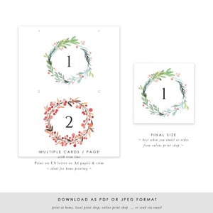 Christmas Wreath Printable Table Numbers, Wedding Table Number ...