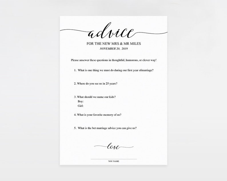 Wedding Advice Card, Advice Card Printable, Advice Template, Marriage Advice Keepsake, For Newlyweds, TEMPLETT PDF Jpeg Download SPP007adv image 3