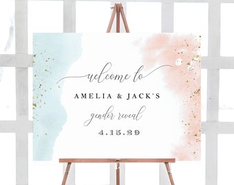 Welcome Sign Template, Gender Reveal Welcome Sign, Printable Gender Reveal Sign, Watercolor Blue or Pink, TEMPLETT PDF Jpeg #SPP064GRS