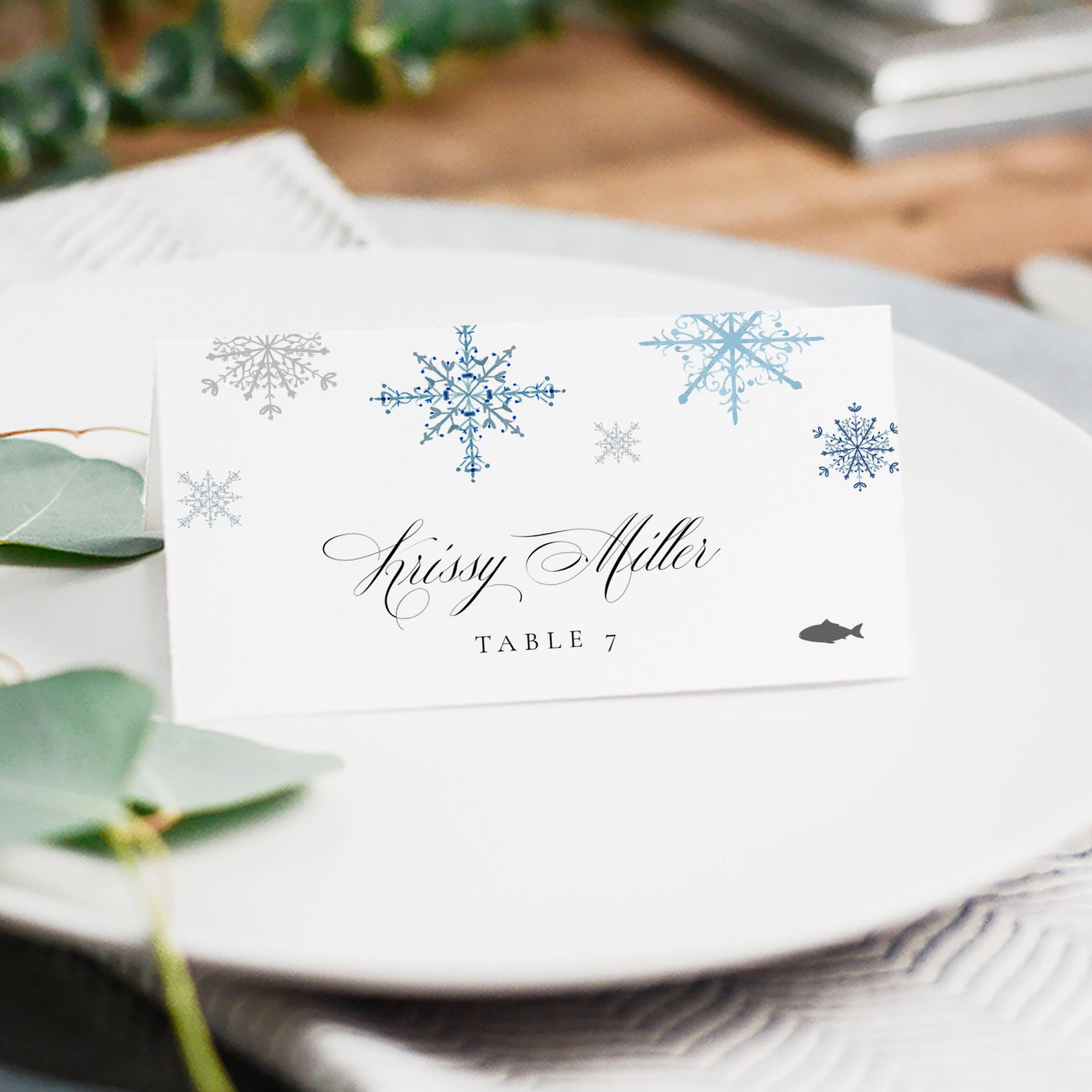 Snowflake Wedding Place Card Printable Place Card Template - Etsy
