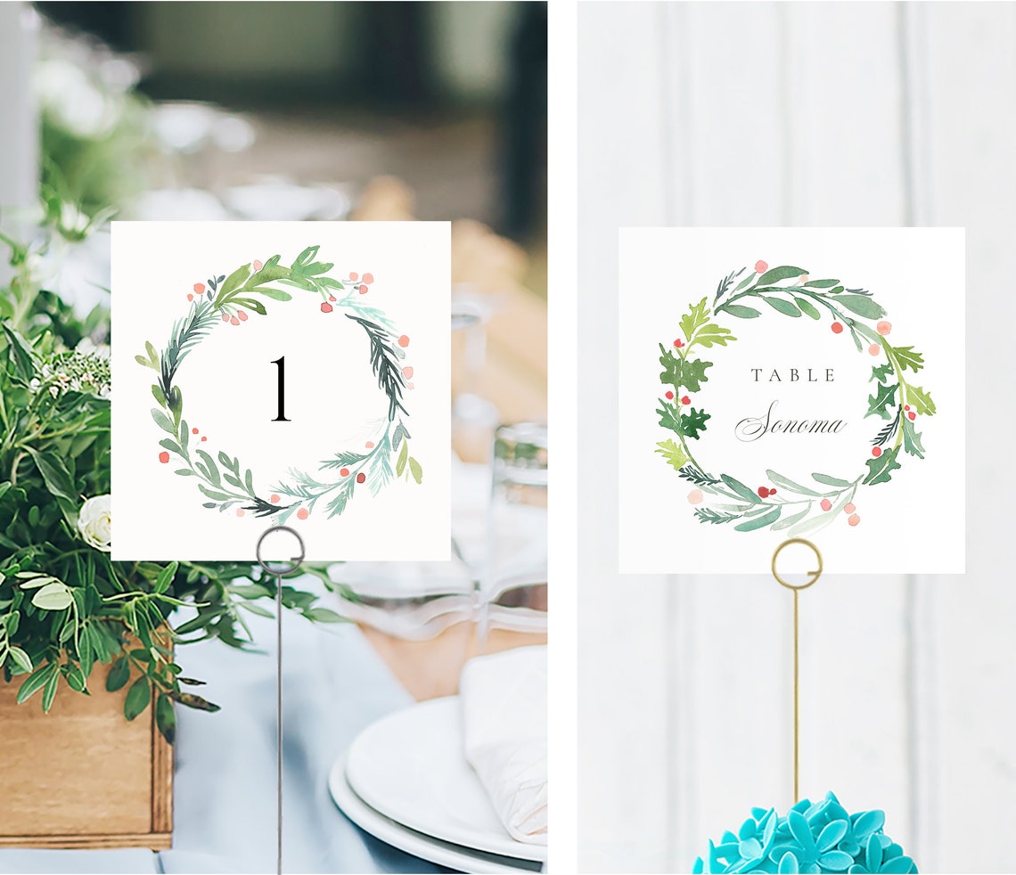 Christmas Wreath Printable Table Numbers Wedding Table Number | Etsy