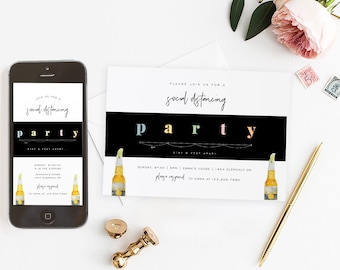 Social Distancing Party Invitation Template, Birthday, Baby Shower, Couples Shower, Garden Party, Graduation, TEMPLETT, PDF Jpeg #SPP088psdp