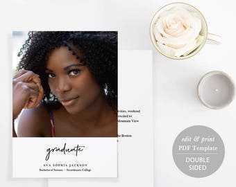 Graduation Announcement Card Template, Printable Graduate Photo Card, Graduation Party Invitation, TEMPLETT, Instant Download #SPP327ga