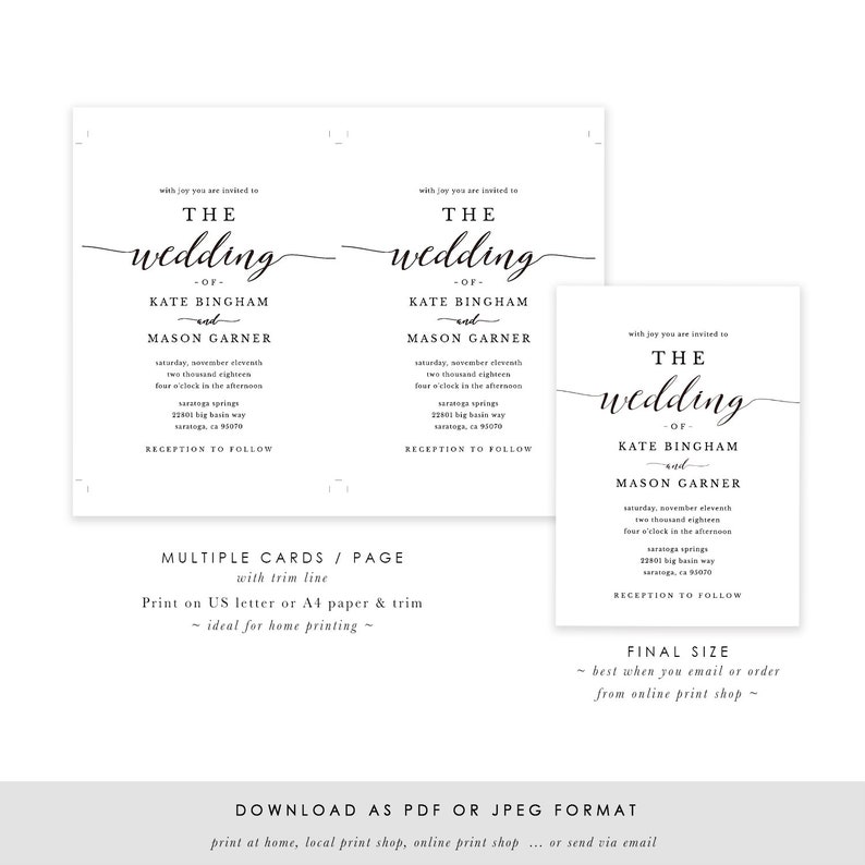 Printable Wedding Invitation Template, Wedding Invitation Set, DIY Wedding Cards, TEMPLETT, Modern Calligraphy, Rustic Wedding SPP007iiwis image 7