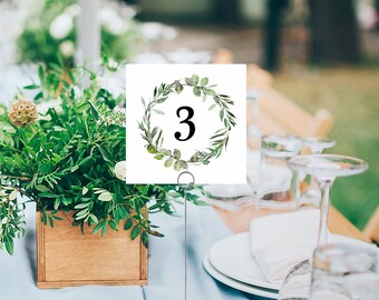 Printable Table Numbers, Wedding Table Number Printable, Instant Download, Rustic Wedding, DIY, TEMPLETT, wreath, watercolor, #SPP032tn