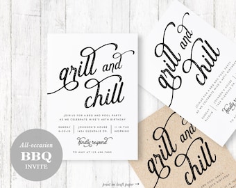 Printable Barbeque Party Invitation Template, Birthday, Baby Shower, Couples Shower, Party Invite, TEMPLETT, PDF, Jpeg #SPP337bq