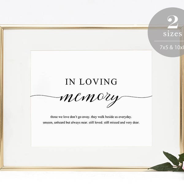 In Loving Memory Sign Template, Printable In Memory Sign, Wedding Sign, Memorial Table Sign, TEMPLETT PDF Jpeg Télécharger #SPP007lm