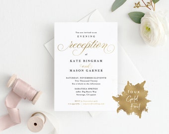 Printable Wedding Reception Invitation Template, Evening Reception Invite, DIY Formal Reception Card, TEMPLETT, Faux Gold Foil #SPP018ri