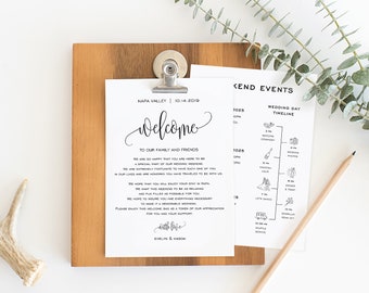 Wedding Itinerary Card, Welcome Note, Printable Wedding Itinerary, Wedding Timeline Icons, Welcome Bag Letter, TEMPLETT PDF Jpeg #SPP013we