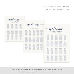 Wedding Seating Chart Template, Seating Chart Printable, Seating Board, Printable File, Templett, DIY, Instant Download, Navy Blue image 7