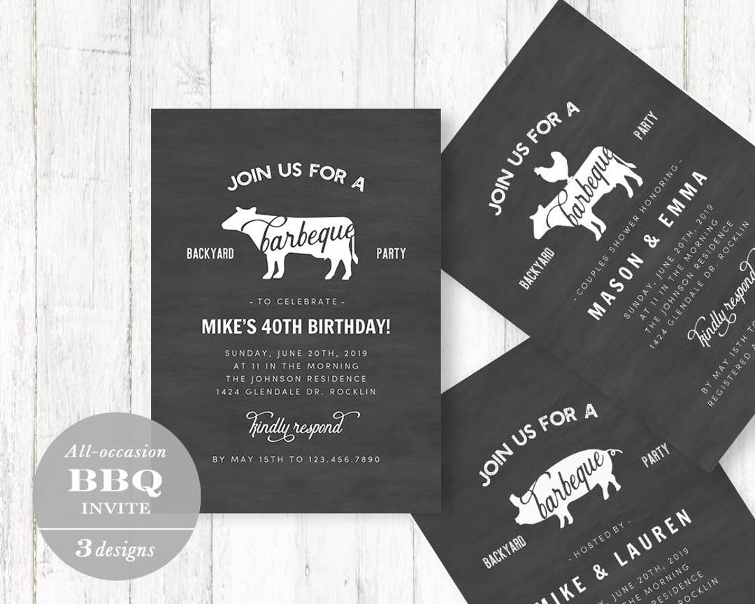 Printable Barbeque Party Invitation Template, Birthday, Baby Shower ...