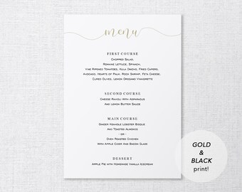 Bruiloft Menu Sjabloon, Afdrukbaar Menu, Bruiloft Diner Menu, DIY Menu Kaart, Rustieke Gouden Kalligrafie, TEMPLETT PDF Jpeg Download, #SPP004mn