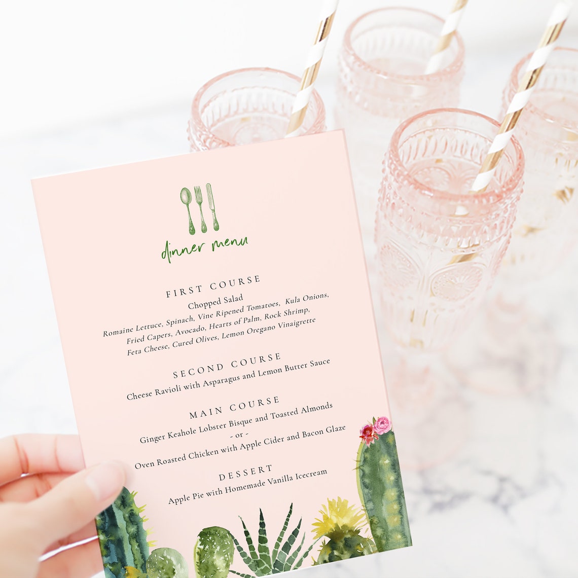 Cactus Dinner Party Menu Printable Wedding Menu Template - Etsy