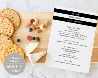 Wedding Menu Template, Printable Menu, Wedding Dinner Menu, DIY Menu Card, TEMPLETT PDF Jpeg Download, Black Stripe, #SPP034mn57