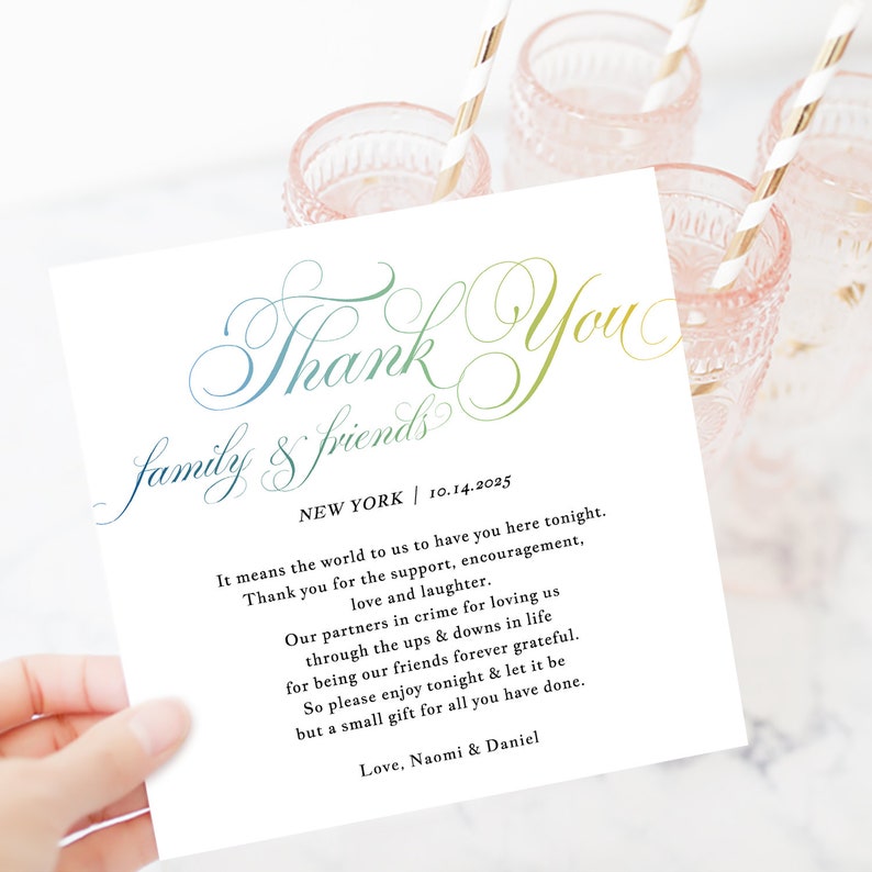 Wedding Thank You Note, Thank You Card, Thank You Letter, In Lieu of Favor Card, Place Setting Thank You, TEMPLETT PDF Jpeg SPP014ty image 3