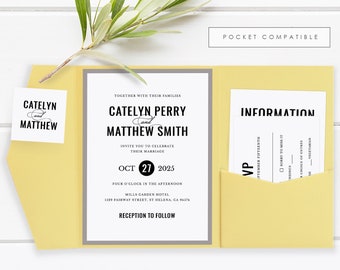 Printable Wedding Invitation Template, Wedding Invitation Set, DIY Wedding Cards, TEMPLETT PDF Jpeg Download, Simple Modern #SPP012wis