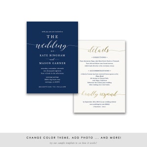 Navy Printable Wedding Invitation Template, Wedding Invitation Front ...