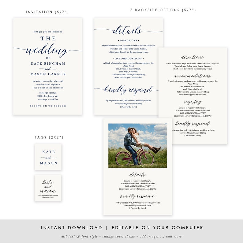 Navy Printable Wedding Invitation Template Wedding Invitation - Etsy