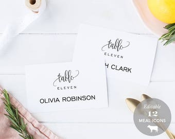 Wedding Place Card Printable, Place Card Template, Meal Choice Selection, Table Number, Name Card, Seating Card, TEMPLETT #SPP013pc