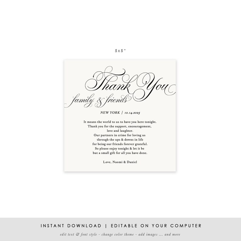 Wedding Thank You Note, Thank You Card, Thank You Letter, In Lieu of Favor Card, Place Setting Thank You, TEMPLETT PDF Jpeg SPP014ty image 4