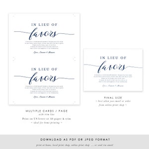 Navy In Lieu of Favors Sign, Favour Sign, Wedding Donation Card Template, Printable Wedding Sign, Modern Blue Wedding, TEMPLETT SPP008ilf image 7