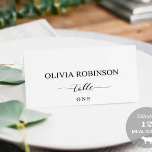 Wedding Place Card Printable, Place Card Template, Meal Choice Selection, Table Number Name Card Seating Card Instant TEMPLETT SPP007pc image 2